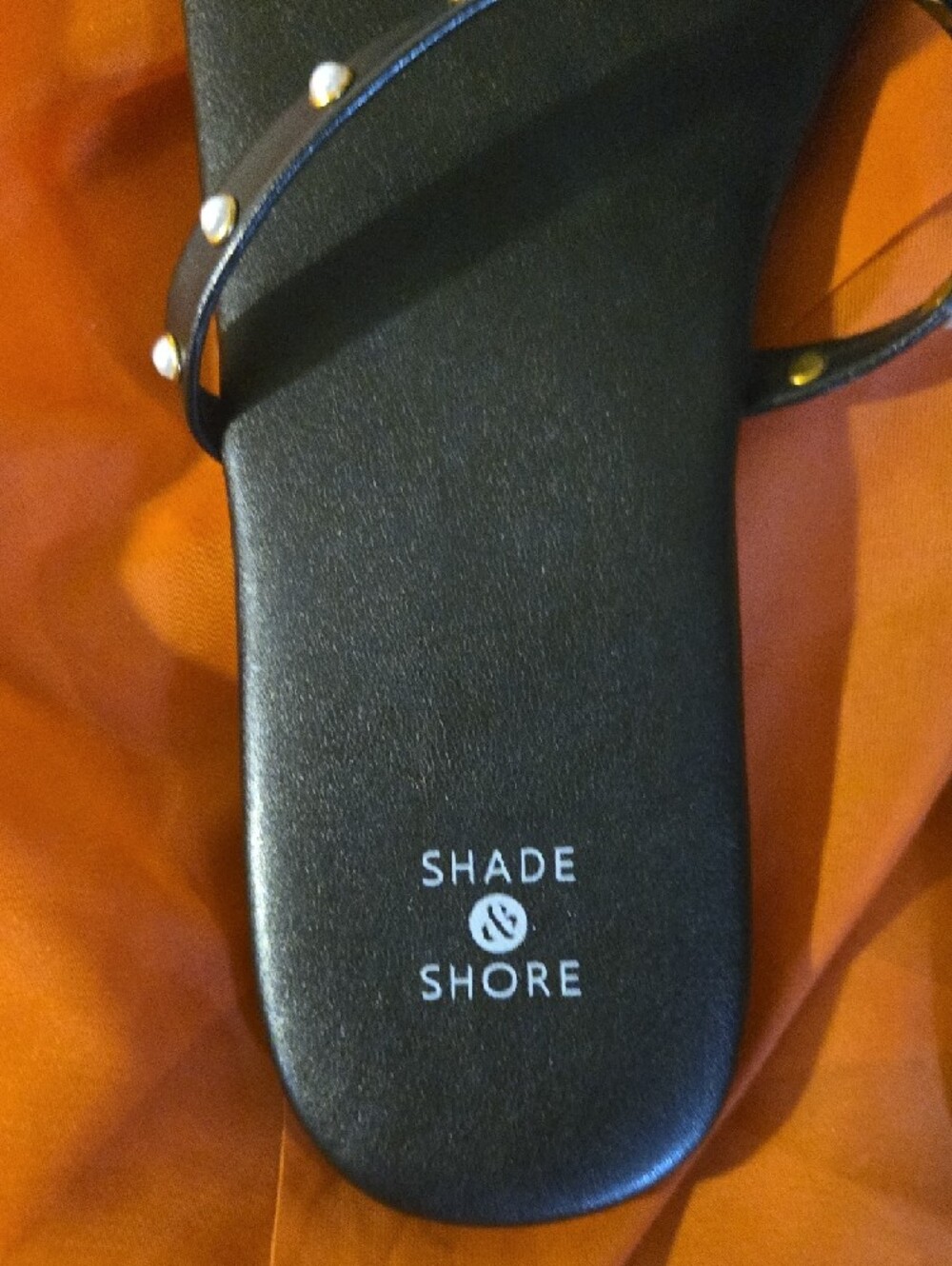 Shade & Shore Black Studded Pearl-Trim Slide Sandals - Picture 2 of 5